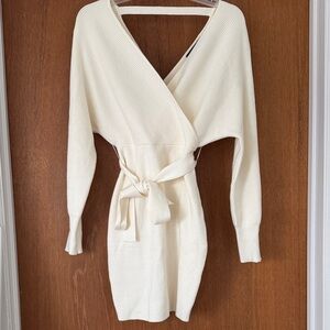 Elegant Cream Wrap Dress